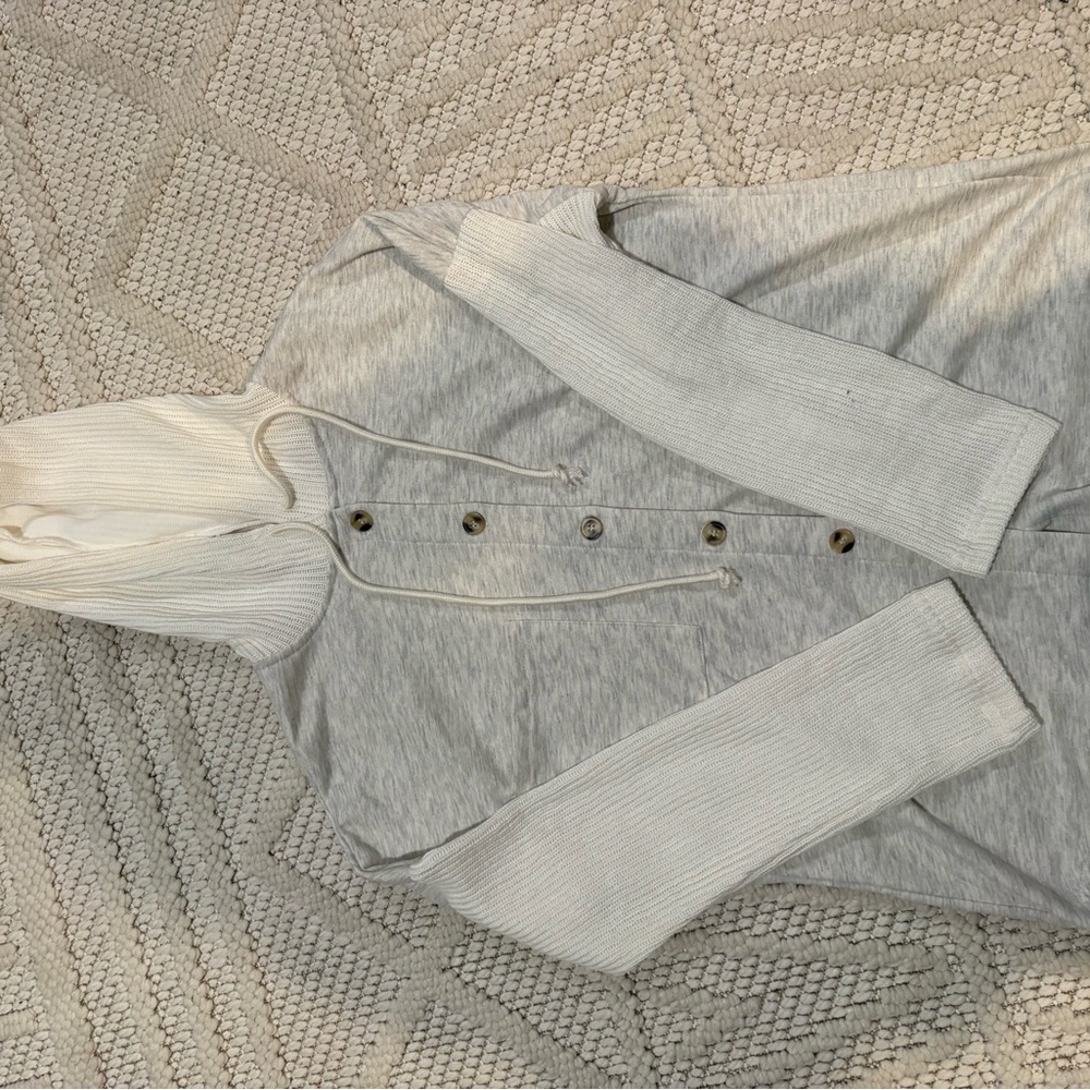 Gray and White Hooded Cardigan